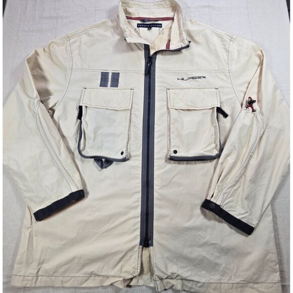 Tommy Hilfiger Beige Utility Field Jacket XL Full Zip Pockets Hong Kong Y2K - Picture 1 of 16